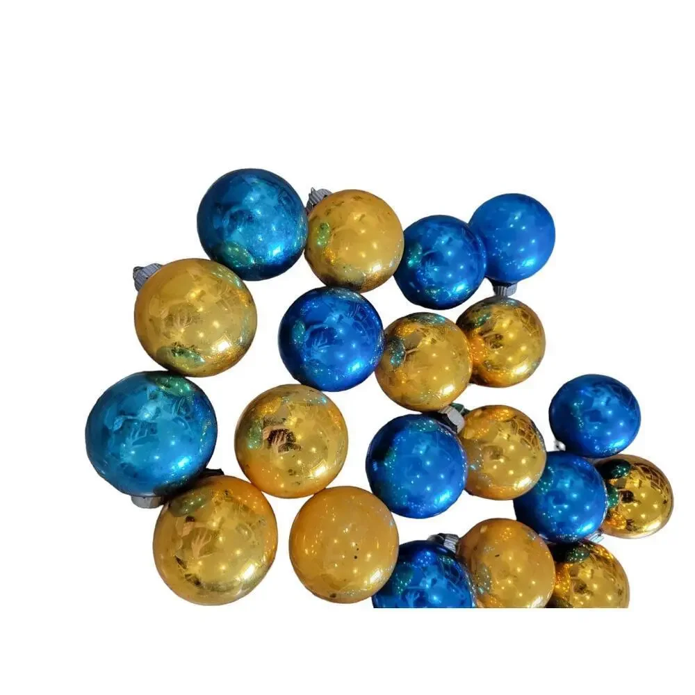 Vintage Shiny Brite Gold Blue Lot of 23 Christmas Ornaments Made‎ in U.S.A